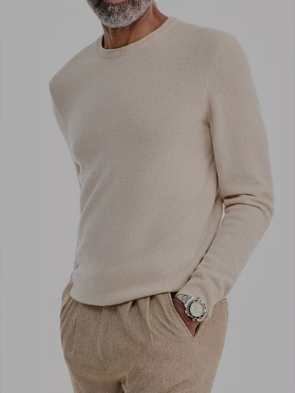 CLUB ROOM MEN'S Heather Cashmere Crewneck In Oatmeal L
